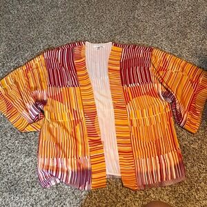 Cabi Kimono Duster M‎ Red Orange Colorful Striped Open Front Coverup